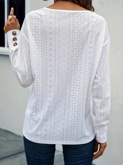 Thea® | Long-sleeved blouse with eyelets and V-neck