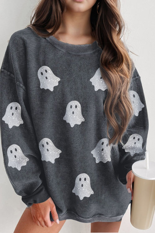 Teresa® | Glittery long-sleeved Ghost crewneck sweatshirt