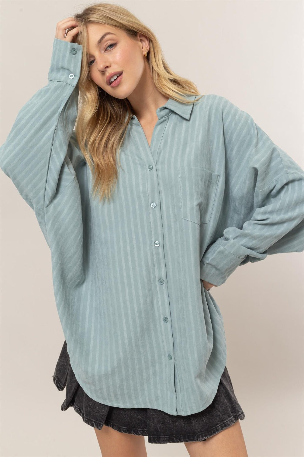 Therese® | Striped long sleeve oversized button down shirt