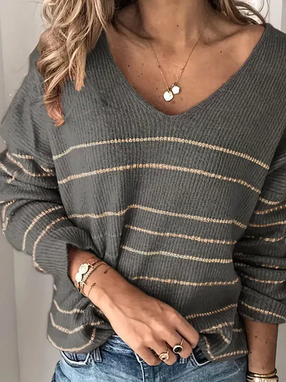 Yolanda® | Striped pattern v-neck sweater