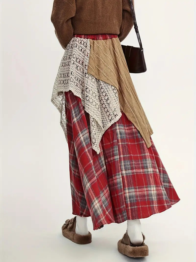 Yolanda® | Long checked skirt in boho style