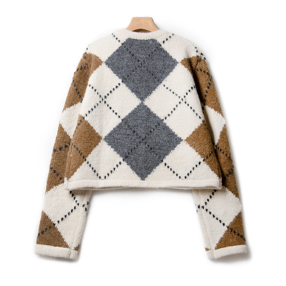 Quiana® | Alpaca knit cardigan with geometric design, new season