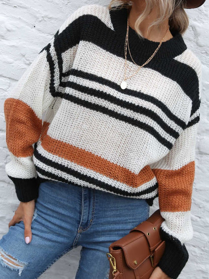 Nadine® | Contrasting striped long-sleeved sweater with a crew neck