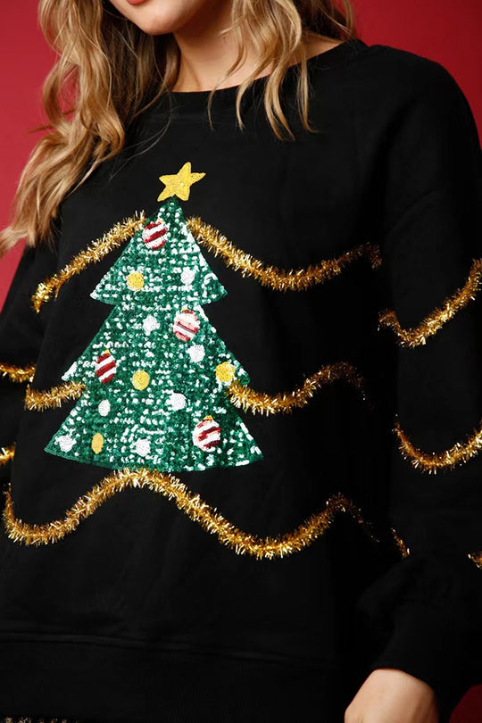 Aaliyah® | Long sleeve loose sweatshirt with Christmas tree sequins