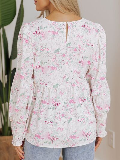 Zara® | Printed long-sleeved blouse with a round neckline