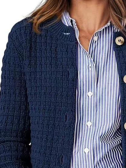 Adele® | Buttoned, long-sleeved cardigan with a crew neck