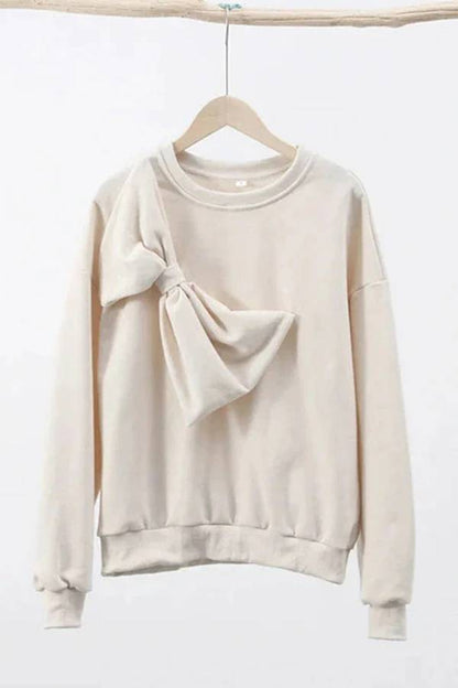 Tess® | Solid color loose sweatshirts with crew neck and long sleeves with bow