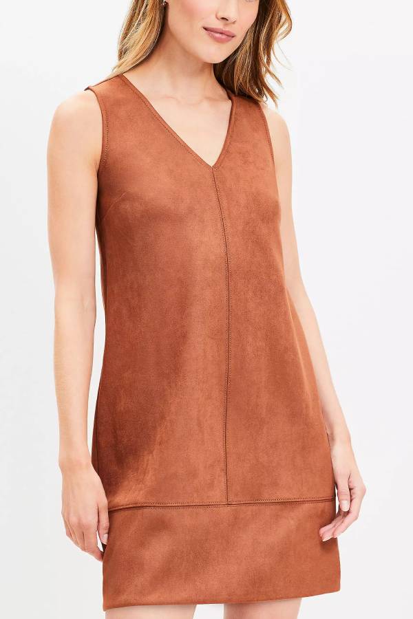 Pearl® | Found Your Style V-neck sleeveless faux suede shift dress