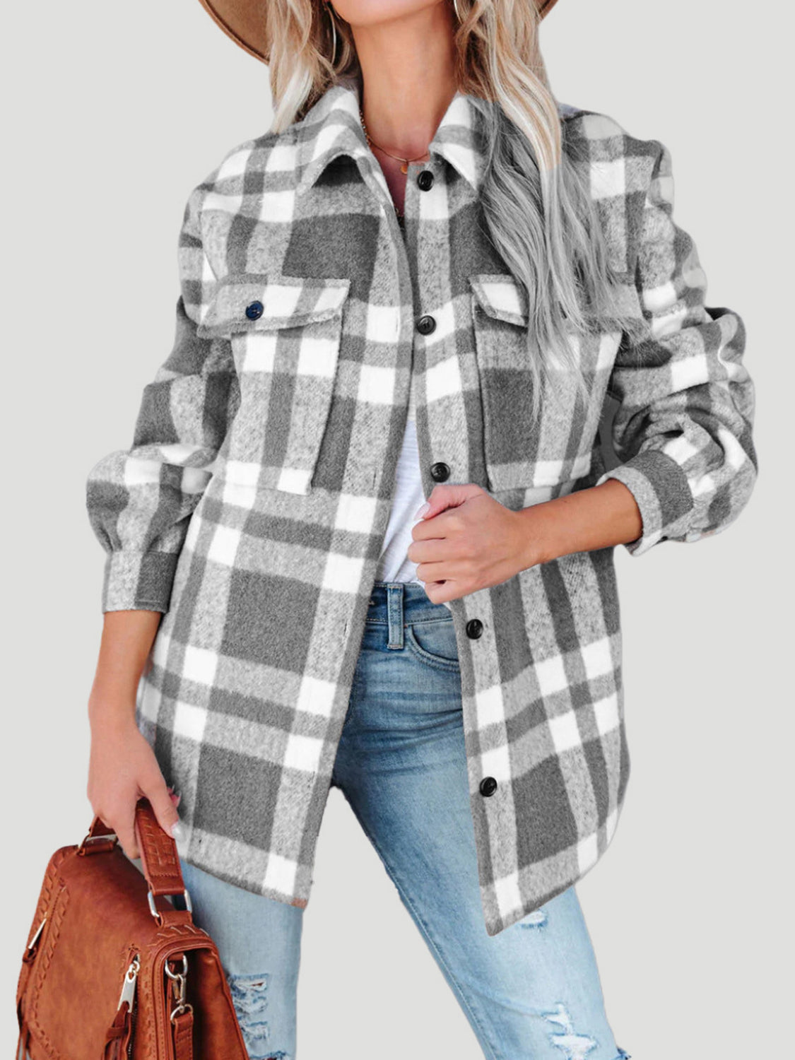 Adela® | Checked, long-sleeved jacket with a collar