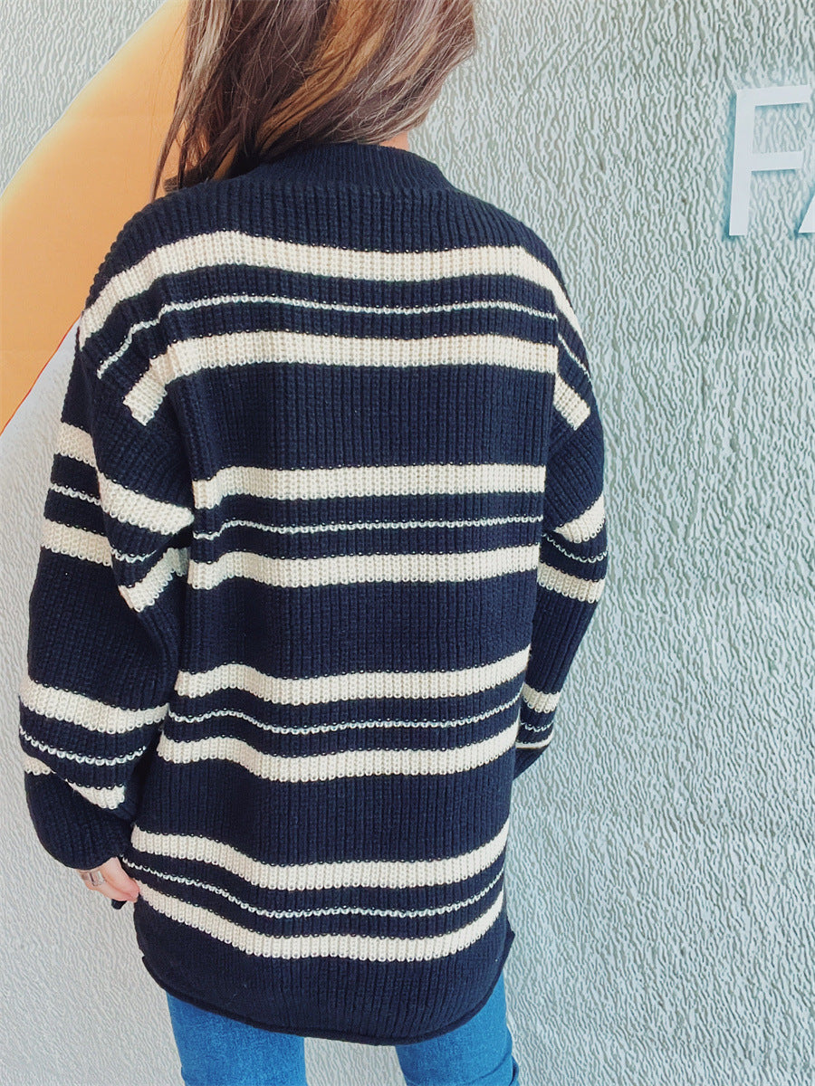 Sybille® | Striped long-sleeved sweater with a crew neck