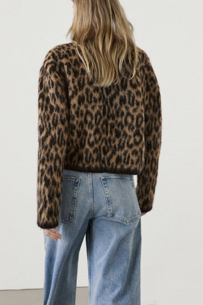 Quinn® | Animal print wool and alpaca blend cardigan