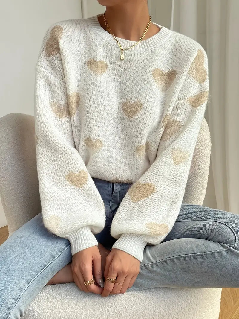 Adriana® | Charming Sweater With Heart Pattern And Shoulders