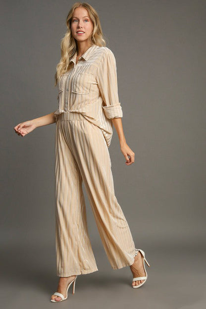 Nadia® | Striped velvet trousers with wide legs and elasticated waist