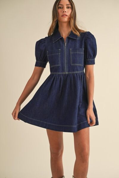 Rafaela® | Denim dress with collar and half zip