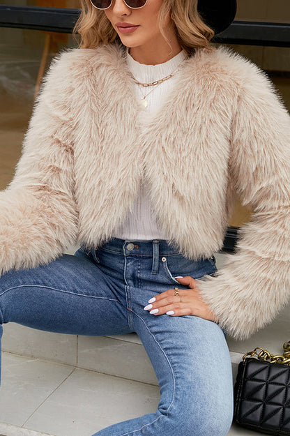 Pink® | Stylish long sleeve short casual faux fur jacket