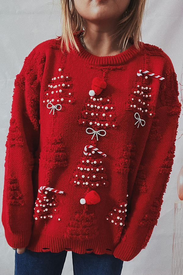 Wanda® | Christmas pattern knitted crew neck sweater with long sleeves