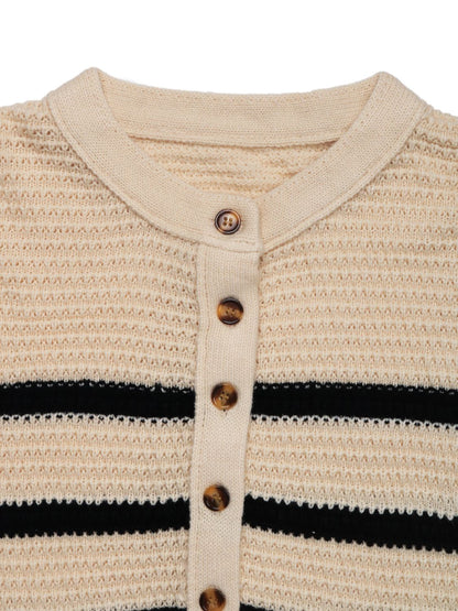 Verónica® | Perfee striped long sleeve sweater with half buttons