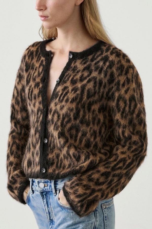 Quinn® | Animal print wool and alpaca blend cardigan