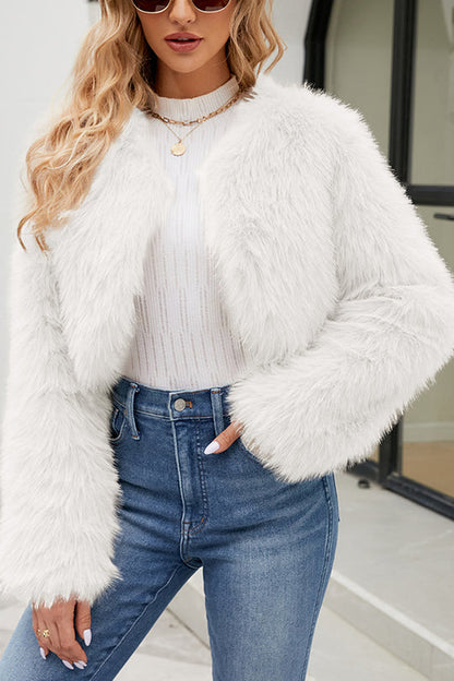 Pink® | Stylish long sleeve short casual faux fur jacket