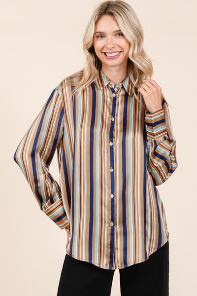 Trinidad® | Striped button-down satin shirt