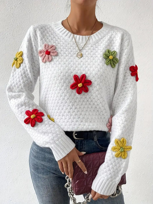 Rafaela® | Knitted sweater with 3D floral embroidery