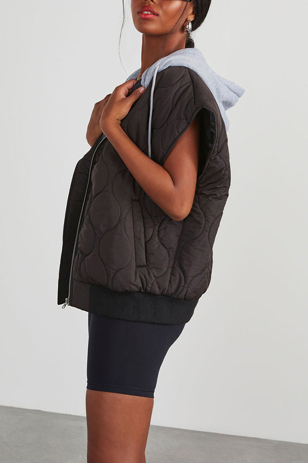 Amalia® | Fall And Forever quilted cotton vest with zip pocket and hood