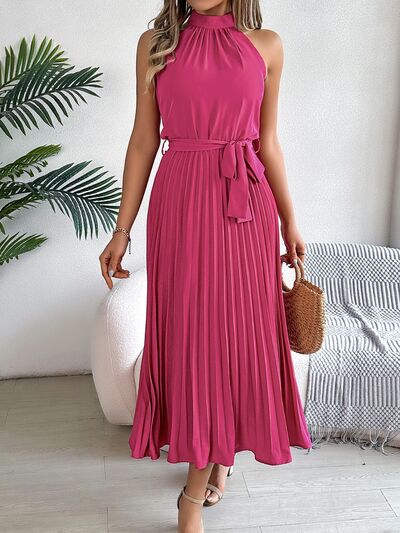 Zenaida® | Sleeveless midi dress with pleated tie waist