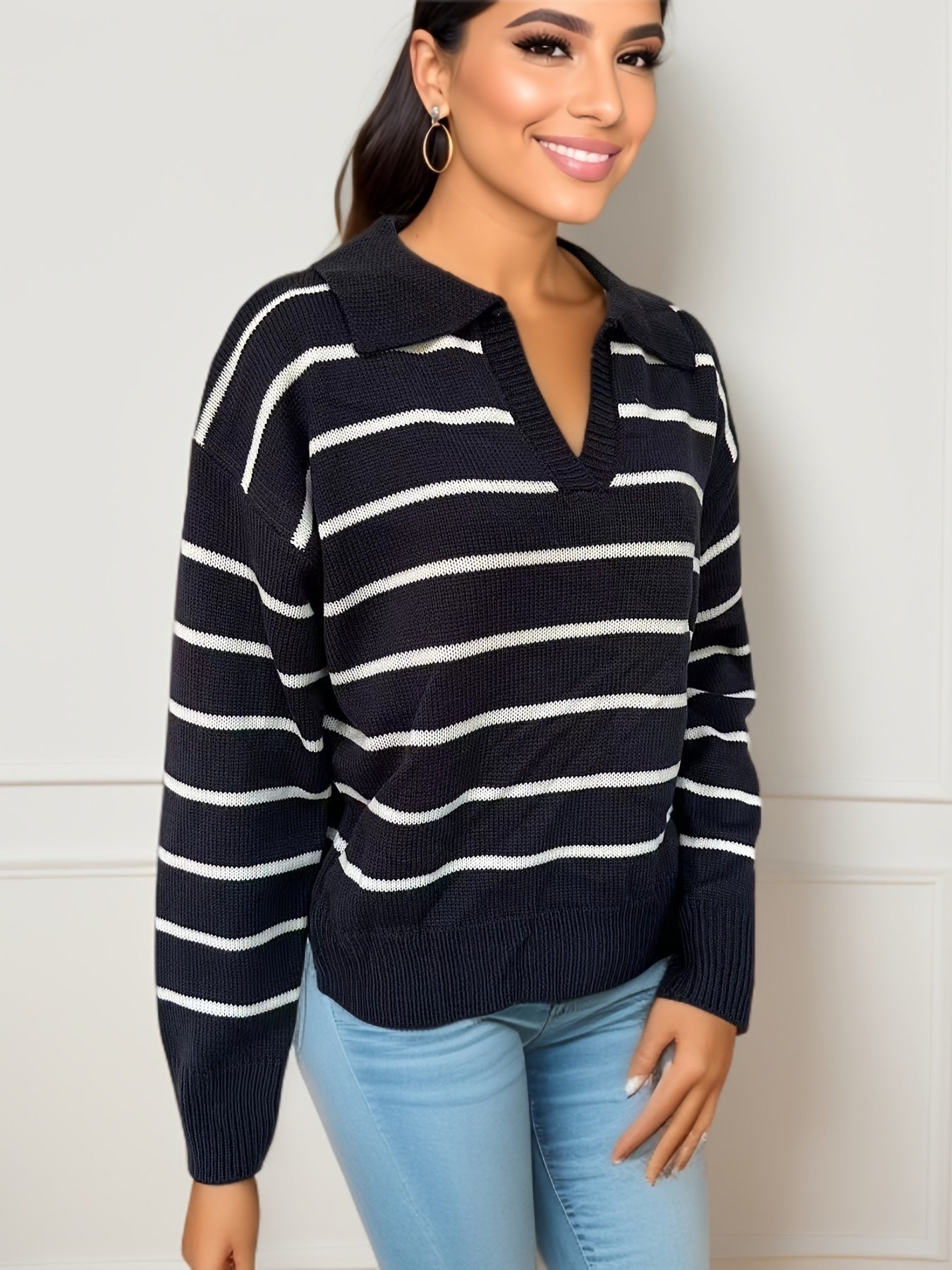 Pilar® | Knitted sweater with dropped shoulders and striped print