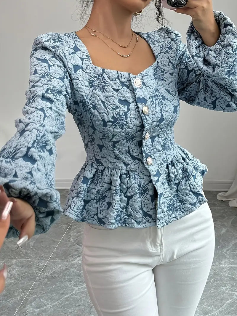 Vesper® | Elegant floral print blouse with puff sleeves