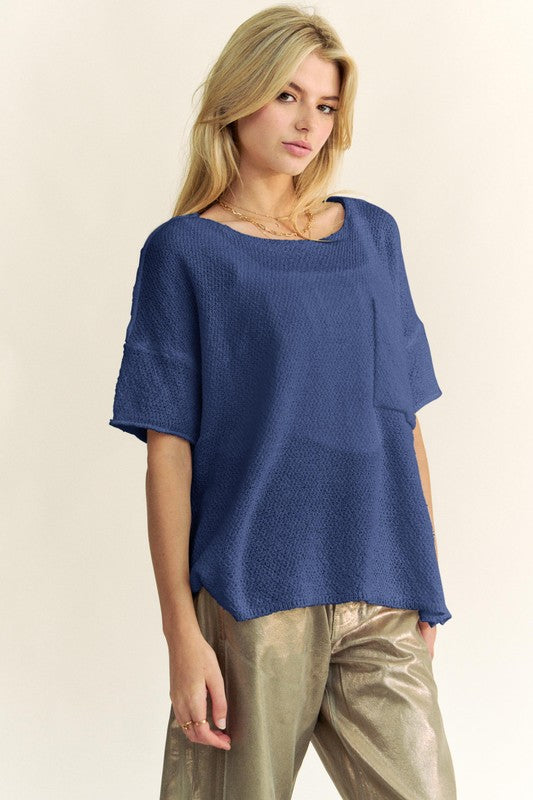 Phaedra® | High-low knit top with a crew neck