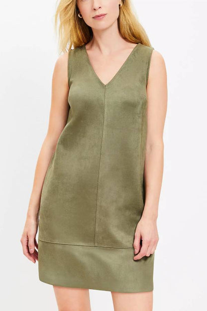 Pearl® | Found Your Style V-neck sleeveless faux suede shift dress