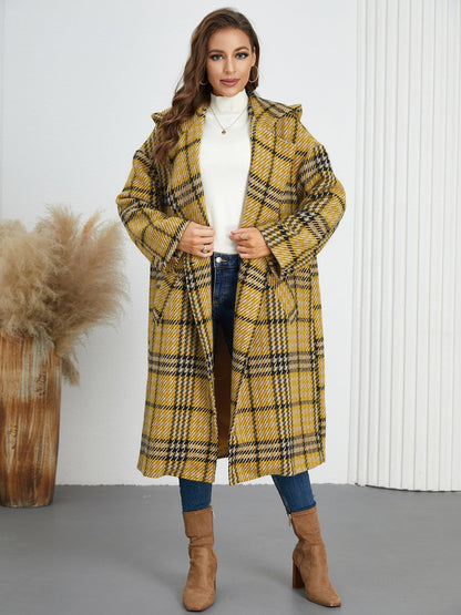 Abigail® | Checked double breasted long sleeve coat