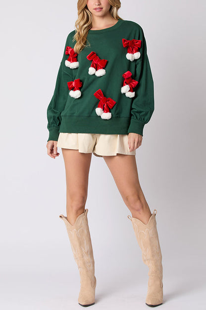 Victoria® | Casual long-sleeved sweatshirt with Christmas bow and decoration