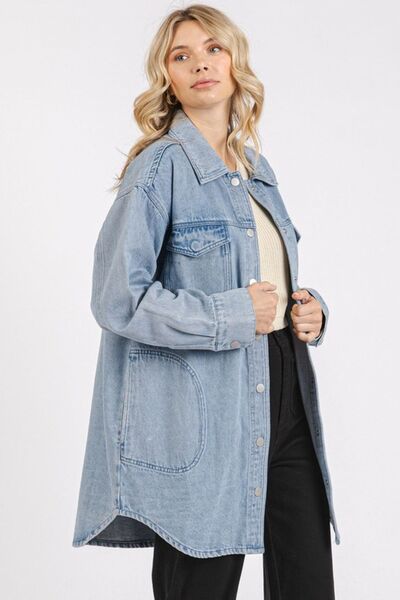 Tamara® | Long-cut denim jacket with patch pockets in a light wash