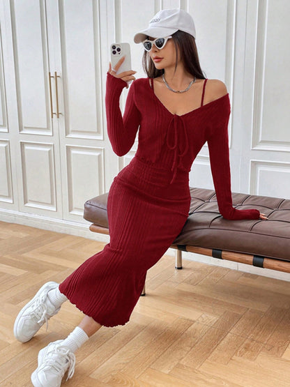 Tabitha® | Cami dress and tied long sleeve cardigan set