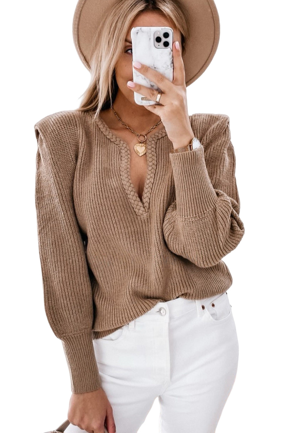 Ainara® | Luxurious V-neck sweater with puff sleeves