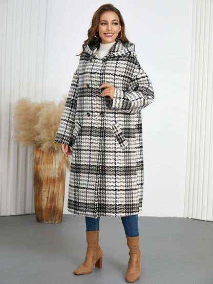 Abigail® | Checked double breasted long sleeve coat