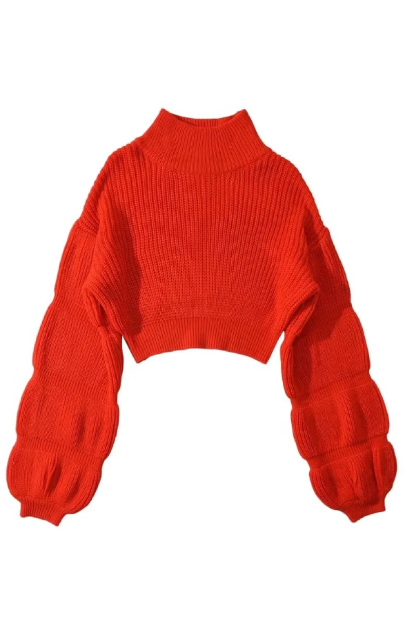 Waleska® | Loose, thick turtleneck sweater with puff sleeves