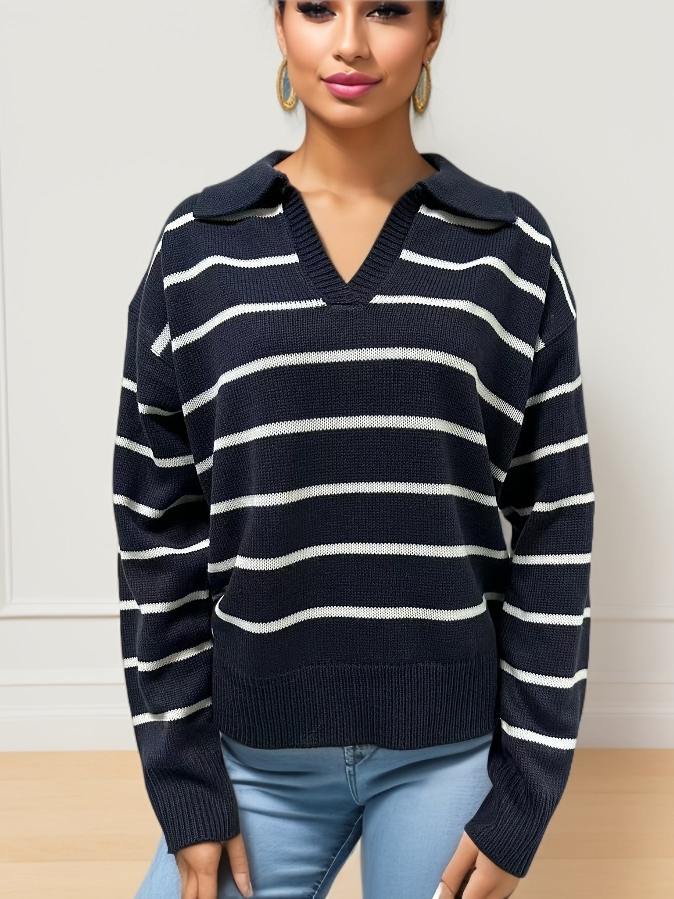 Pilar® | Knitted sweater with dropped shoulders and striped print