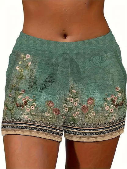 Teresa® | Bohemian style drawstring shorts with floral print