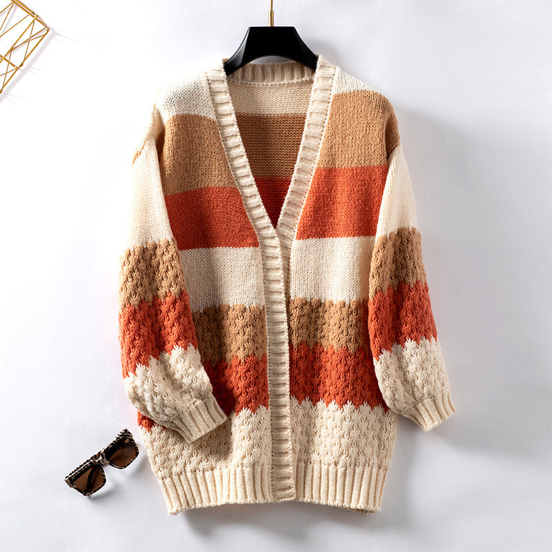 Xenia® | Contrast Color Striped Knitted Cardigan For Women