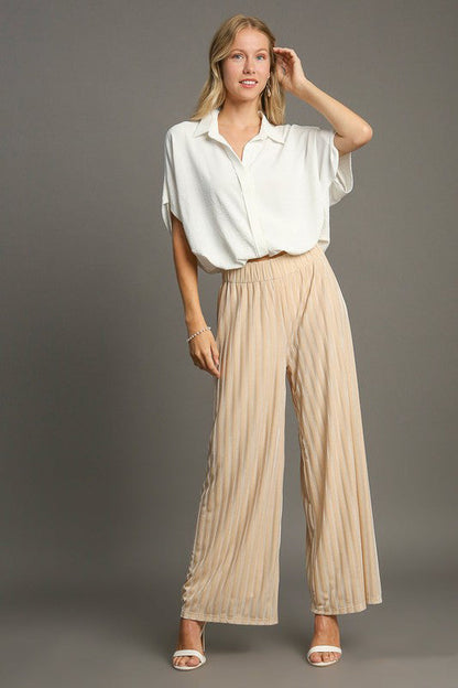 Nadia® | Striped velvet trousers with wide legs and elasticated waist