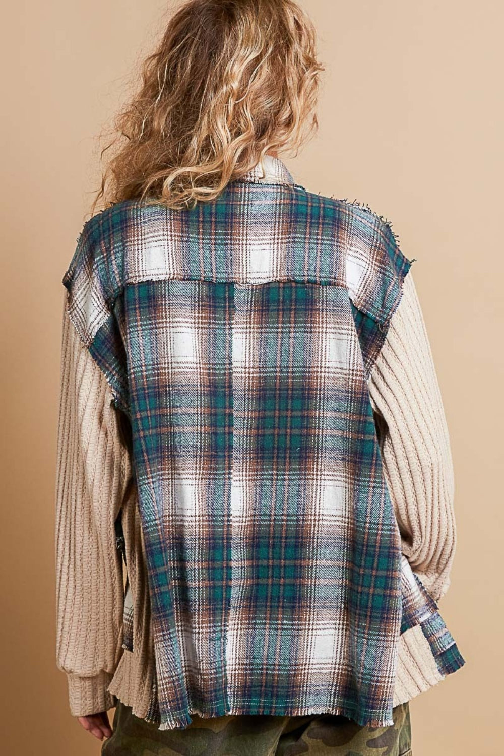 Tatjana® | Checked contrast button-down jacket