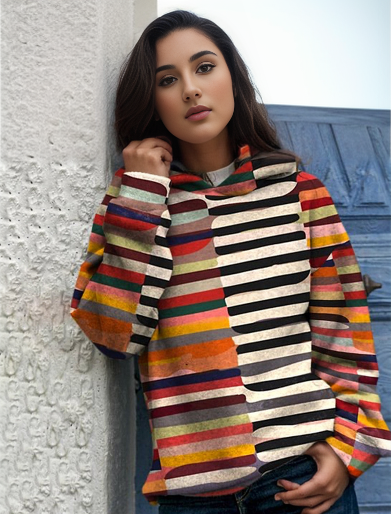 Zaira® | Colorful hoodie with black and white stripes