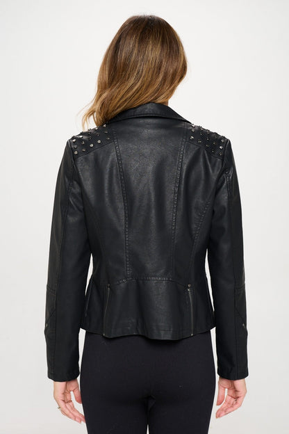 Alessa® | Classic moto faux leather jacket with studs