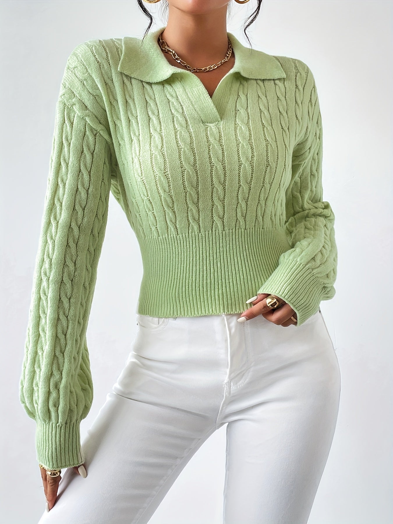 Adelina® | Twisted, structured knitted V-neck sweater