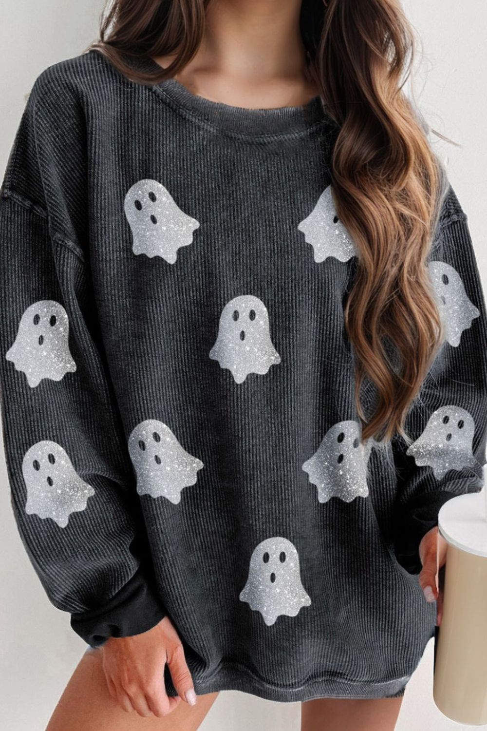 Teresa® | Glittery long-sleeved Ghost crewneck sweatshirt