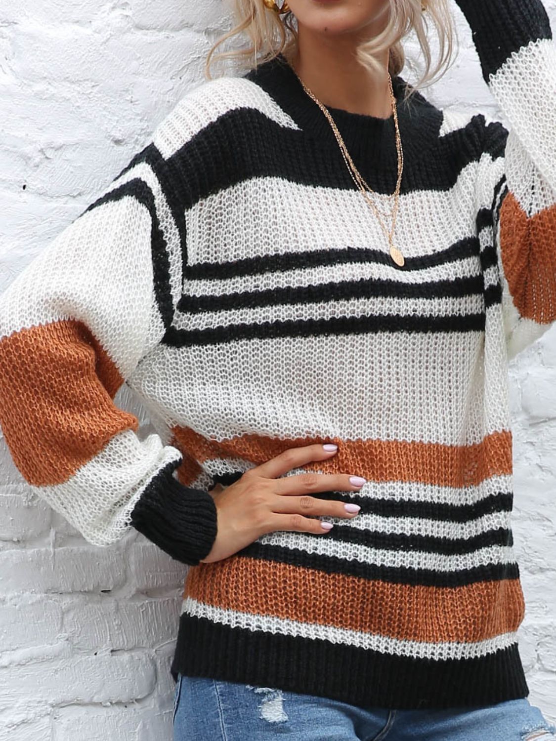 Nadine® | Contrasting striped long-sleeved sweater with a crew neck