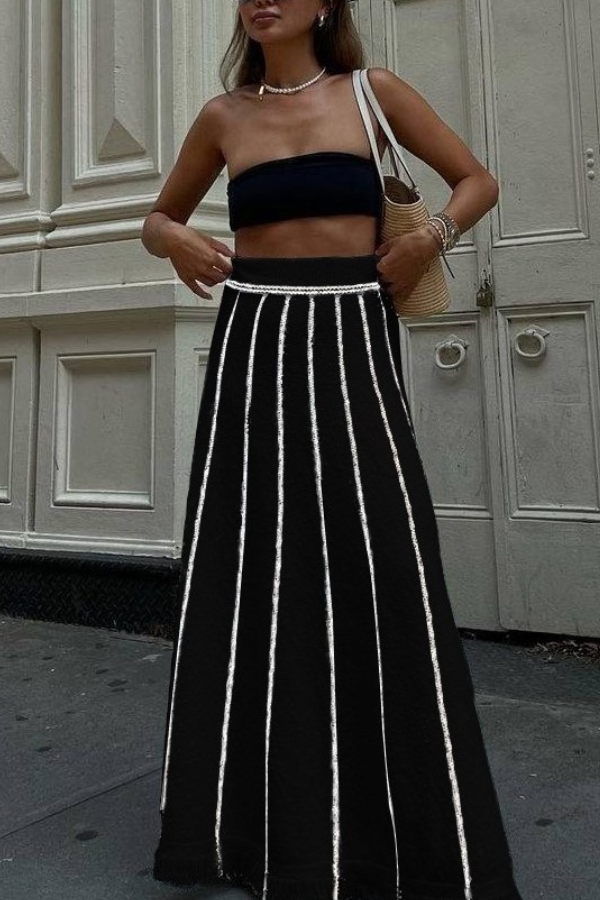 Vicki® | Striped knit skirt with fringes