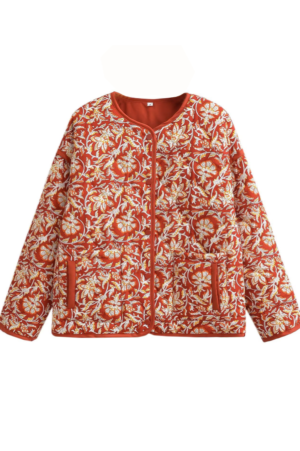 Wendy® | Loose quilted cotton V-neck jacket with floral print